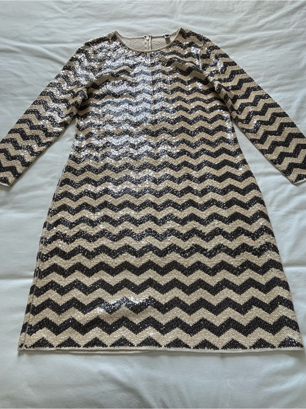 EUC! RARE! J.Crew Chevron Zig Zag Sequin Long-Sleeve Dress